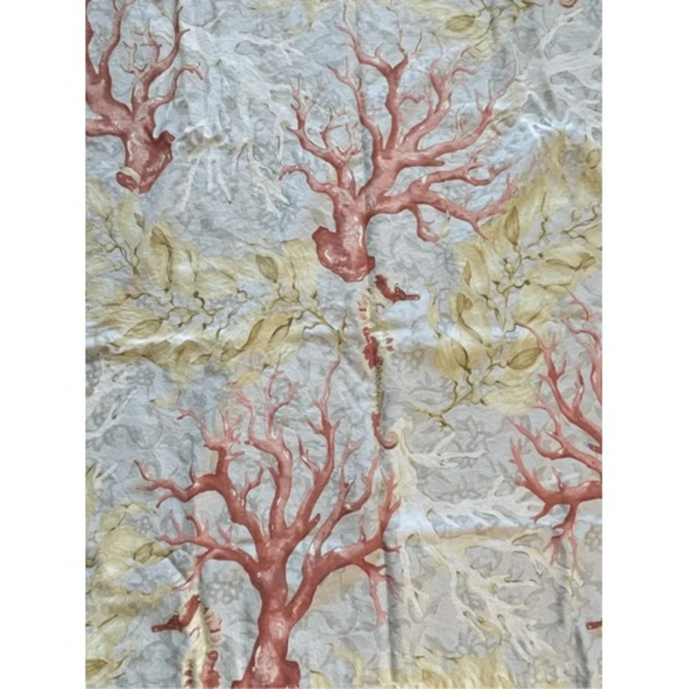 Pottery Barn 2011 Vintage Organic Cotton Coastal Coral Seahorse Tablecloth Rare